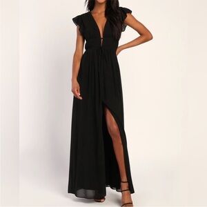 Lulu's I'm All Yours ruffle plunge full length maxi dress